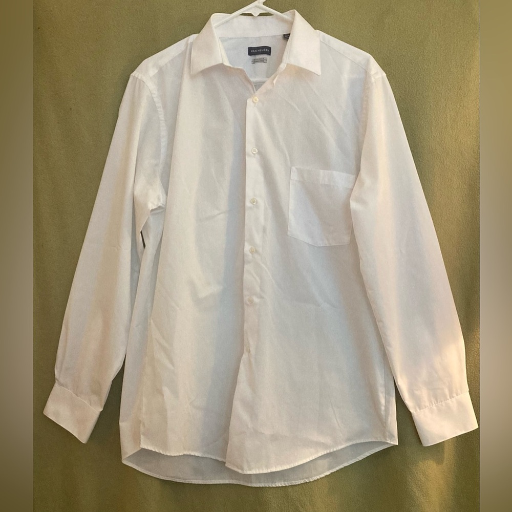 Van Heusen Classic White Dress Shirt Cotton Reg Fit Wrinkle Free 34/35